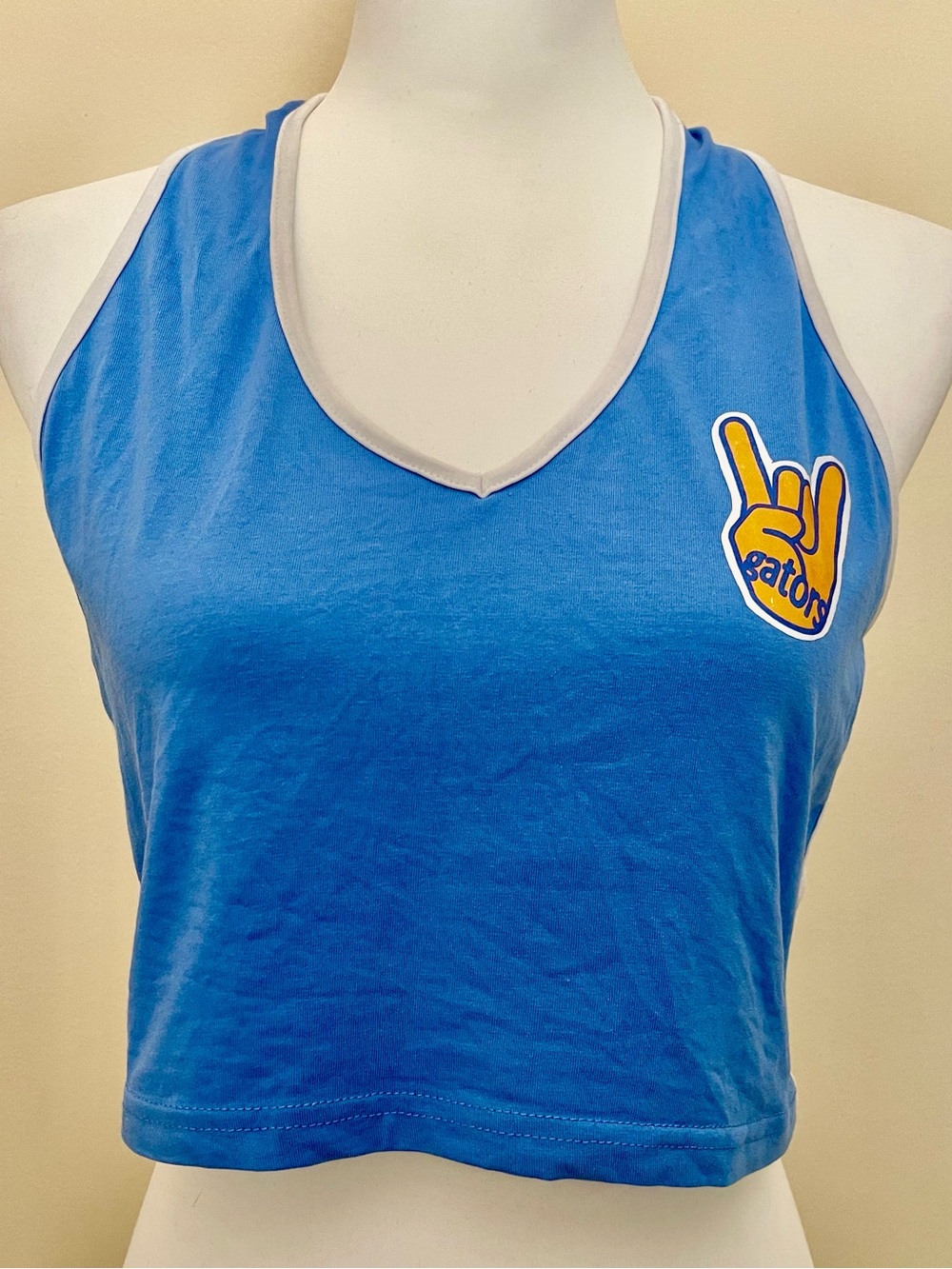 SHEIN Light Blue Cropped Halter Top w/Orange Gators Rock On Logo, Size XL